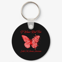 Butterfly I Wear Red For Sickle Cell Anemia Awaren Keychain