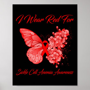 Butterfly I Wear Red For Sickle Cell Anemia Awaren Poster