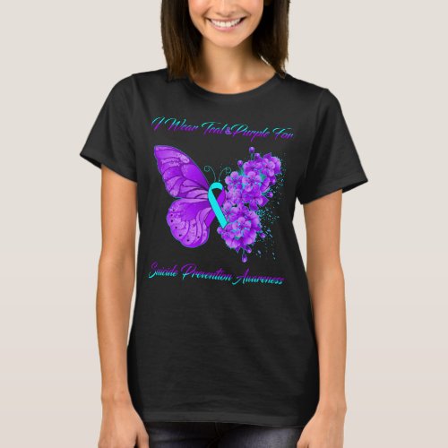 Butterfly I Wear Teal And Purple For Suicide Preve T_Shirt
