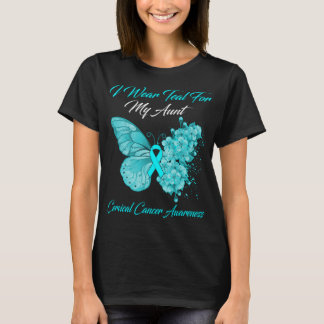 Butterfly I Wear Teal For My Aunt Cervical Cancer  T-Shirt
