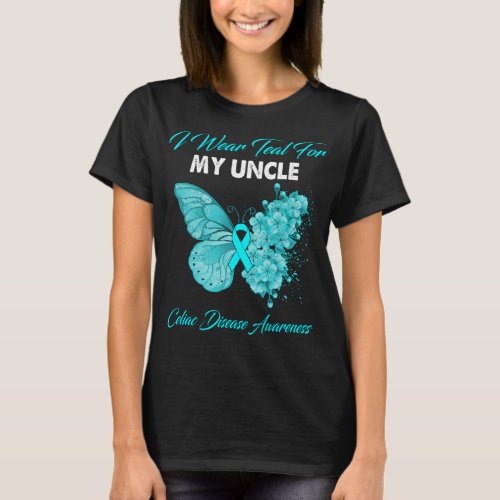 Butterfly I Wear Teal For My Uncle Celiac Disease  T_Shirt
