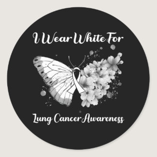 Butterfly I Wear White For Lung Cancer Awareness T Classic Round Sticker