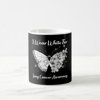 Butterfly I Wear White For Lung Cancer Awareness T Coffee Mug