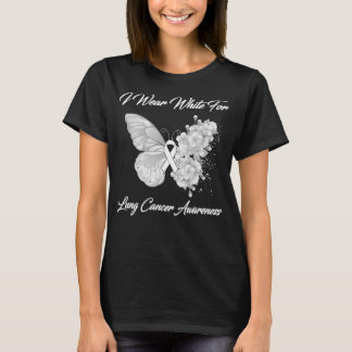 Butterfly I Wear White For Lung Cancer Awareness T-Shirt