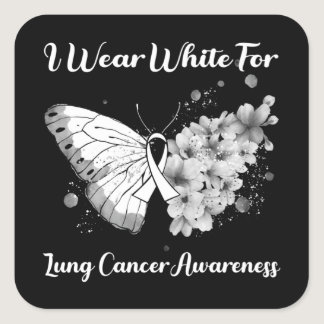 Butterfly I Wear White For Lung Cancer Awareness T Square Sticker