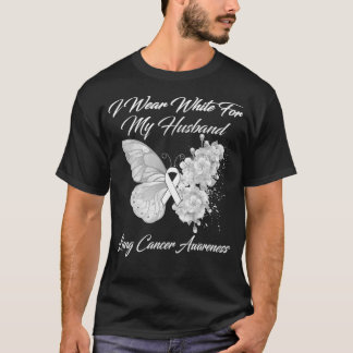 Butterfly I Wear White For My Husband Lung Cancer  T-Shirt
