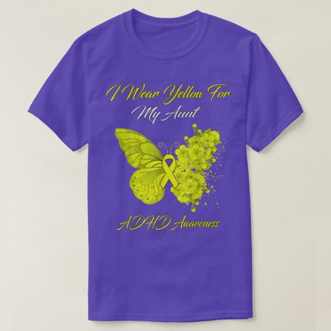 Butterfly I Wear Yellow For My Aunt ADHD Awareness T-Shirt (Design Front)