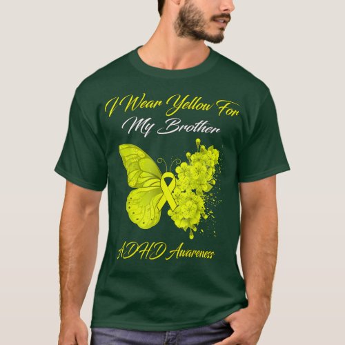 Butterfly I Wear Yellow For My Brother ADHD Awaren T_Shirt
