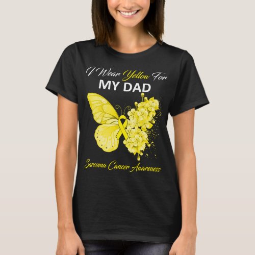 Butterfly I Wear Yellow For My Dad Sarcoma Cancer  T_Shirt