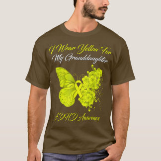 Butterfly I Wear Yellow For My Granddaughter ADHD T-Shirt