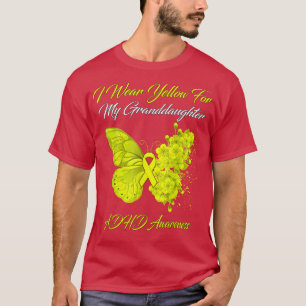 Butterfly I Wear Yellow For My Granddaughter ADHD T-Shirt