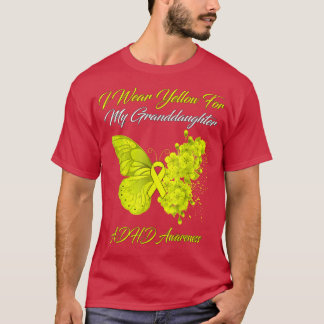Butterfly I Wear Yellow For My Granddaughter ADHD T-Shirt