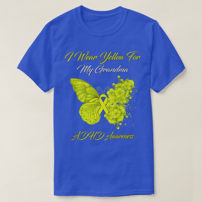 Butterfly I Wear Yellow For My Grandma ADHD Awaren T-Shirt (Design Front)