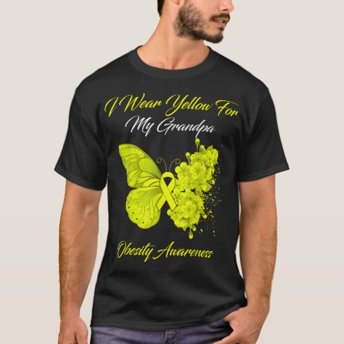 Butterfly I Wear Yellow For My Grandpa Obesity Awa T_Shirt