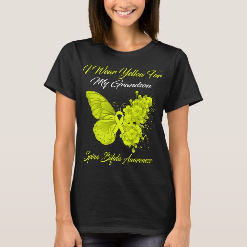Butterfly I Wear Yellow For My Grandson Spina  T_Shirt