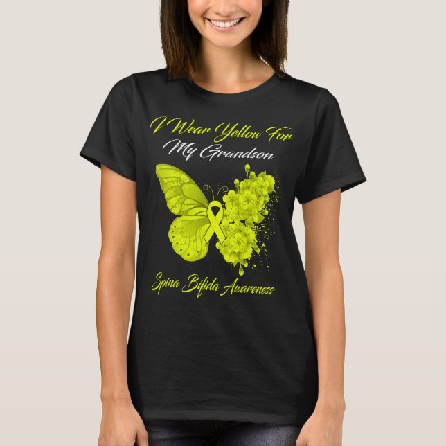 Butterfly I Wear Yellow For My Grandson Spina  T-Shirt (Front)