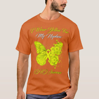 Butterfly I Wear Yellow For My Nephew ADHD Awarene T-Shirt