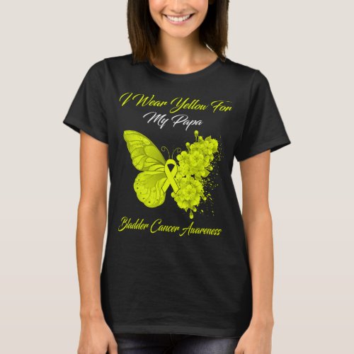 Butterfly I Wear Yellow For My Papa Bladder Cancer T_Shirt