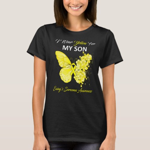 Butterfly I Wear Yellow For My Son Ewings Sarcoma T_Shirt
