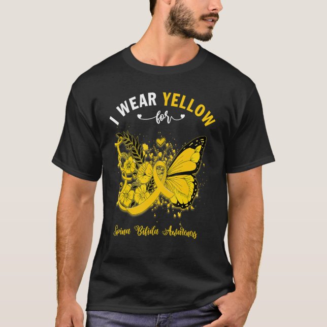 Butterfly I Wear Yellow For Spina Bifida Awareness T-Shirt (Front)
