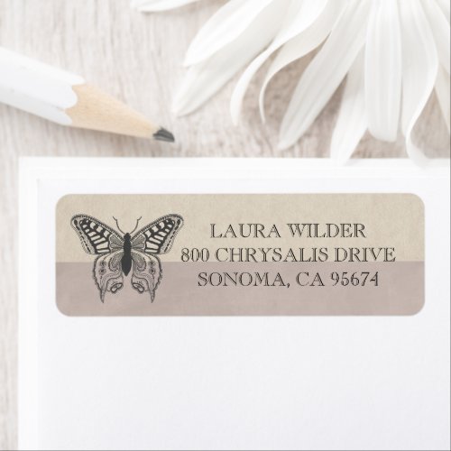 Butterfly Illustration Name Monogram Label