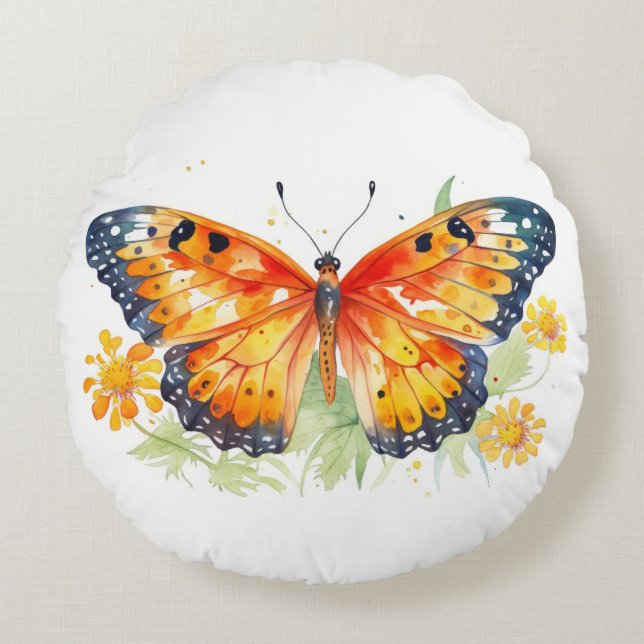 Butterfly illustration   round pillow (Front)