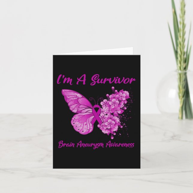 Butterfly I'm A Survivor Brain Aneurysm Awareness  Card (Front)