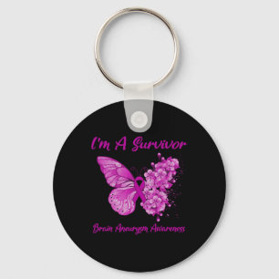 Butterfly I'm A Survivor Brain Aneurysm Awareness Keychain