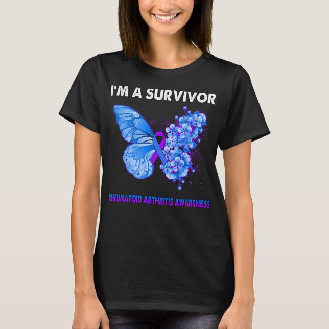 Butterfly I'm A Survivor Rheumatoid Arthritis  T-Shirt (Front)