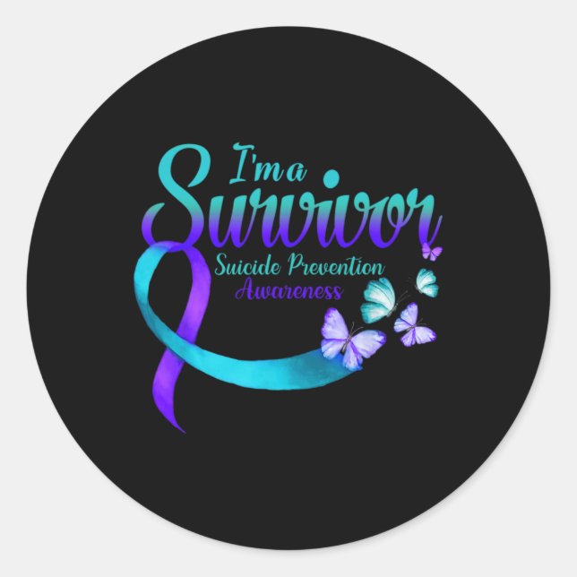 Butterfly Im A Survivor Suicide Prevention Awaren  Classic Round Sticker (Front)