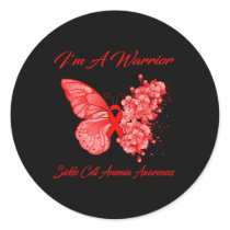 Butterfly I'm A Warrior Sickle Cell Anemia Awarene Classic Round Sticker