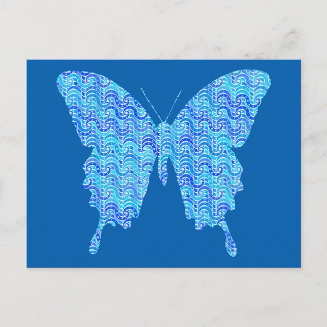 Butterfly image, abstract pattern, shades of blue postcard (Front)