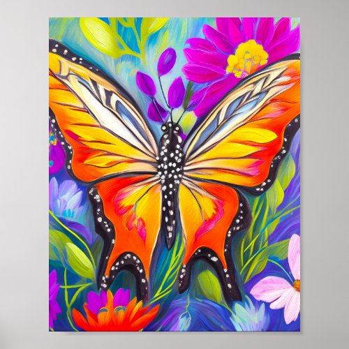 Butterfly in a field of flowers poster