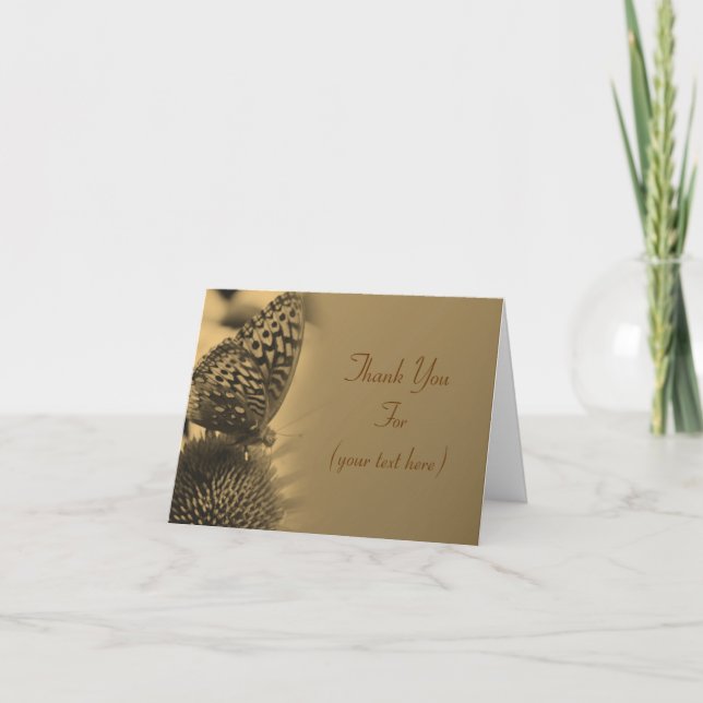 Butterfly In Aged Sepia Nature Thank You Card (Front)