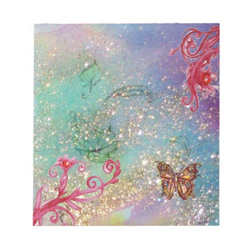 BUTTERFLY IN BLUE GREEN SPARKLES NOTEPAD