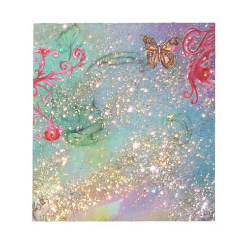 BUTTERFLY IN BLUE GREEN SPARKLES NOTEPAD