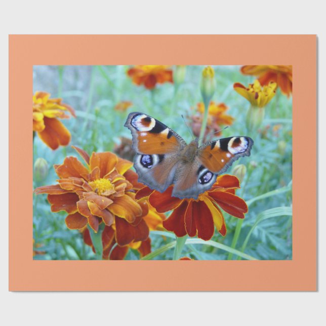 Butterfly In Colorful Garden Wrapping Paper (Flat)