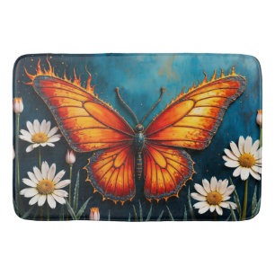 Butterfly in flames fantasy white chamomile art bath mat