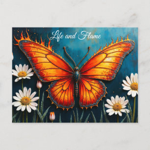 Butterfly in flames fantasy white chamomile art postcard