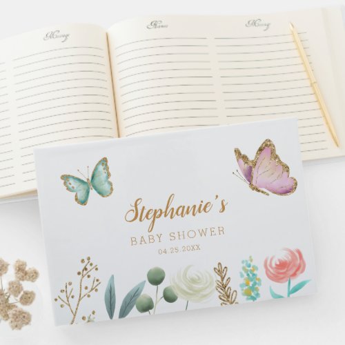 Butterfly in Floral Garden Baby Shower Guest Book