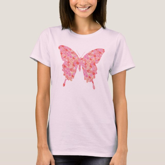 Butterfly in flower pattern - pink, orange T-Shirt (Front)
