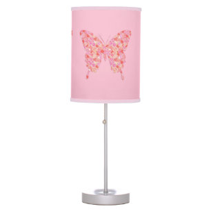 Butterfly in flower pattern - pink, orange table lamp