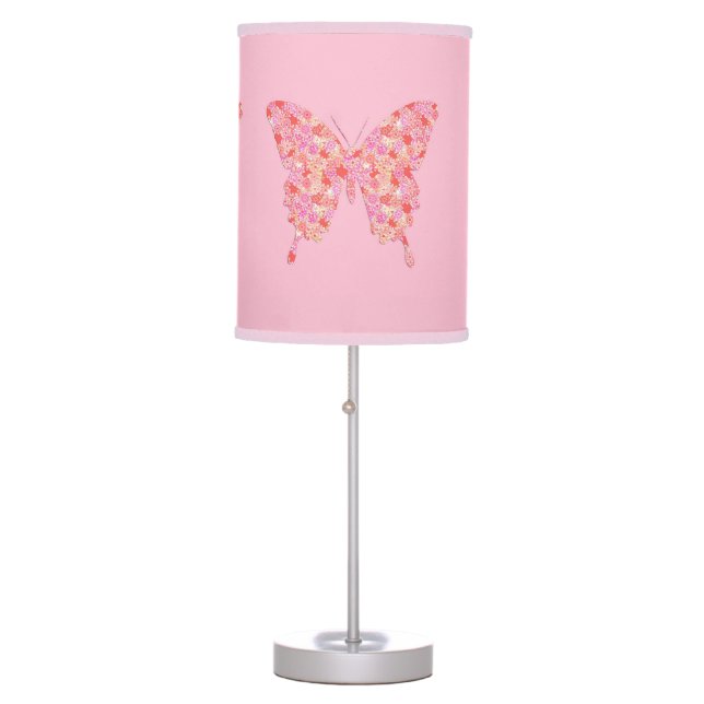 Butterfly in flower pattern - pink, orange table lamp (Front)