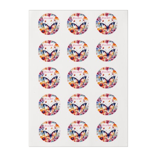 Butterfly in Flowers Girl's Baby Shower Edible Frosting Rounds (Sheet)