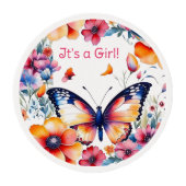 Butterfly in Flowers Girl's Baby Shower Edible Frosting Rounds (Front)