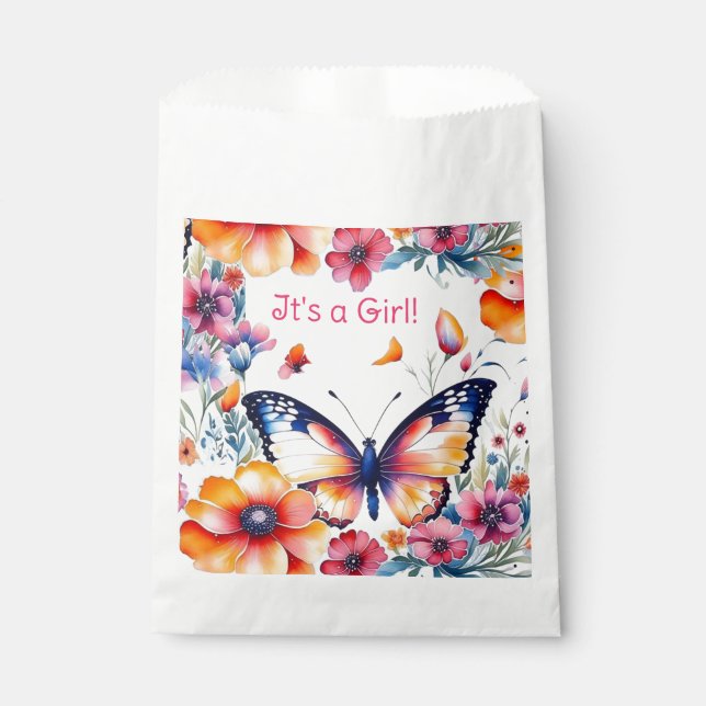 Butterfly in Flowers Girl's Baby Shower Favor Bag (Front)