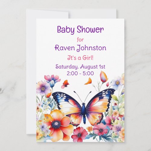 Butterfly in Flowers Girls Baby Shower Invitation