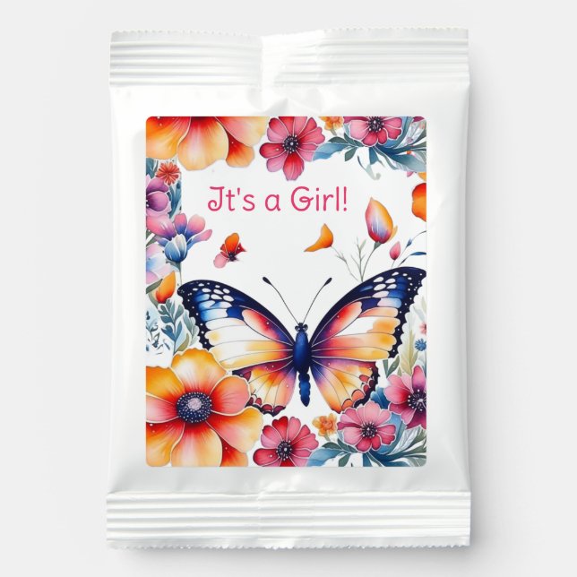 Butterfly in Flowers Girl's Baby Shower Margarita Drink Mix (Front)