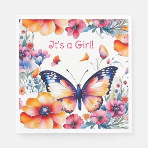 Butterfly in Flowers Girls Baby Shower Napkins