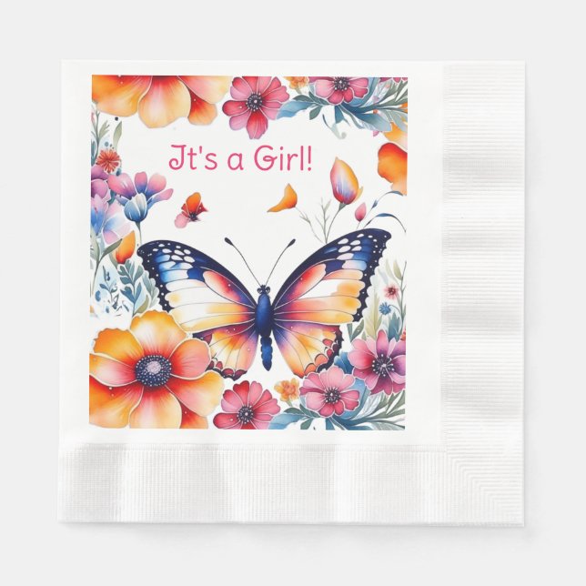 Butterfly in Flowers Girl's Baby Shower Napkins (Front)